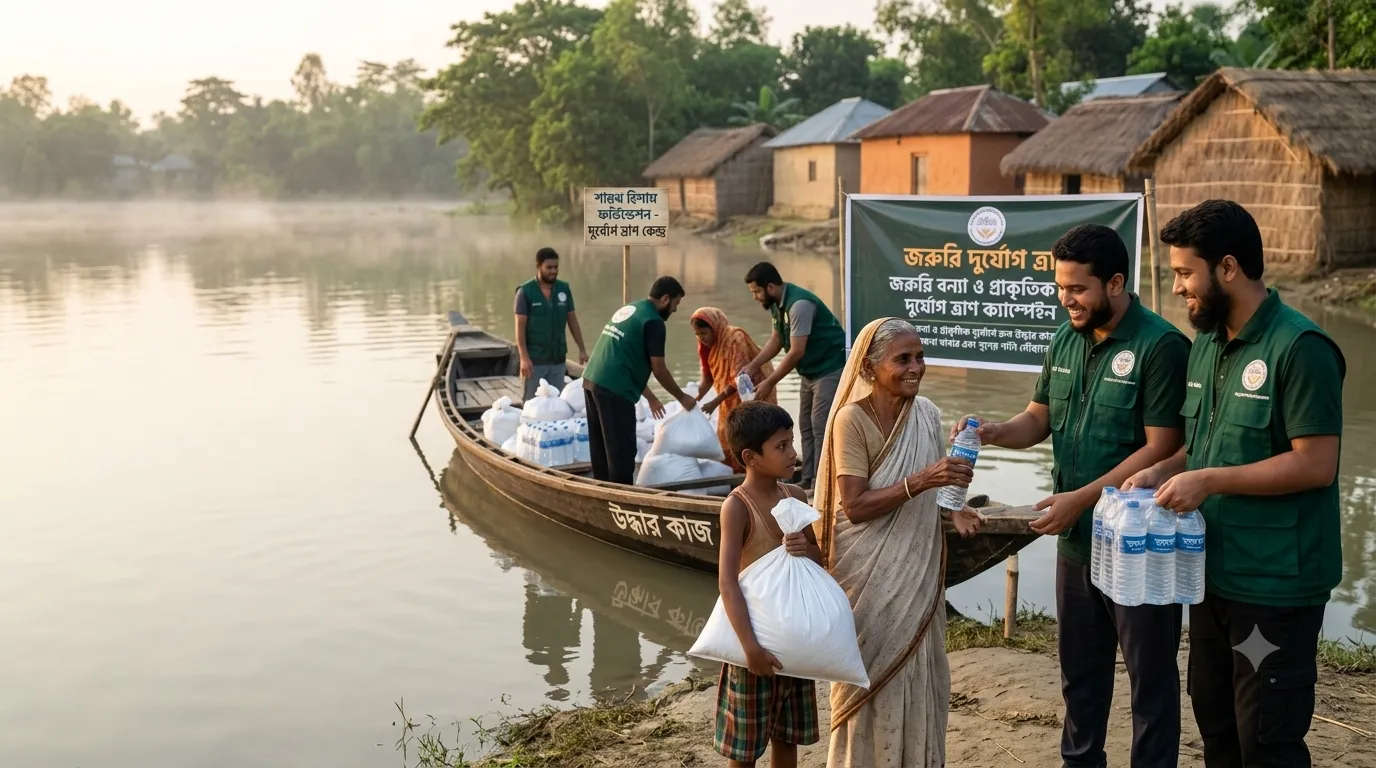 জরুরি বন্যা ত্রাণ ও শীতবস্ত্র অভিযান